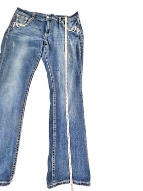 Grace in LA Women's Blue Bootcut Jeans with Distressed Trim